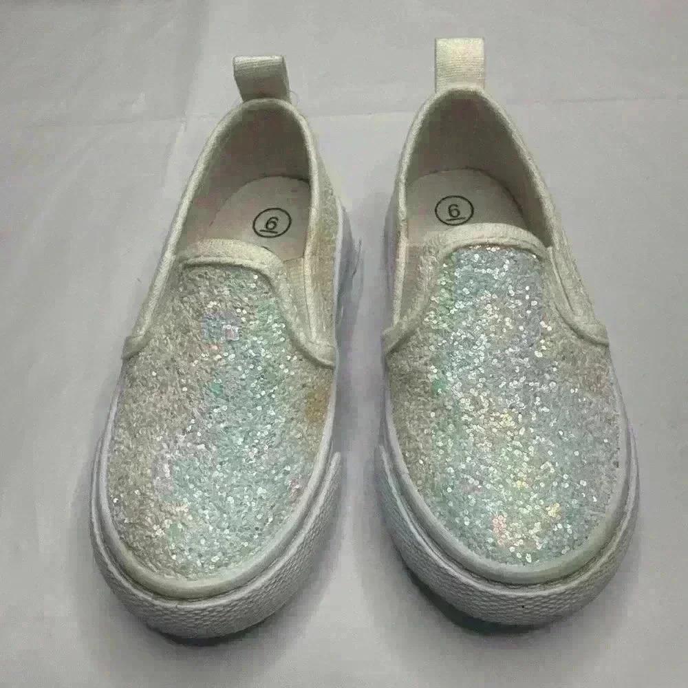 Cat & Jack Madigan Slip-On Sneakers Toddler Girls White Glitter Size 6
